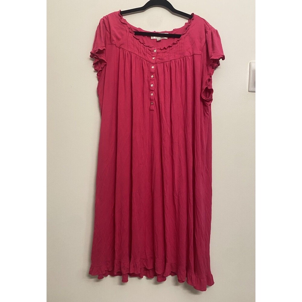 Eileen West Nightgown Women’s 2X Fuchsia Pink Modal Lounge Ruffle Cottage